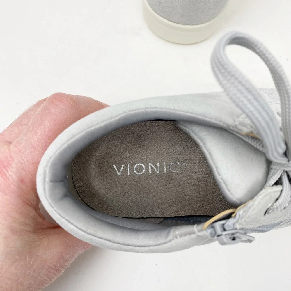 Vionic Rosemont‎ Suede Side Zip High Top Sneaker Womens 9.5 Light Gray